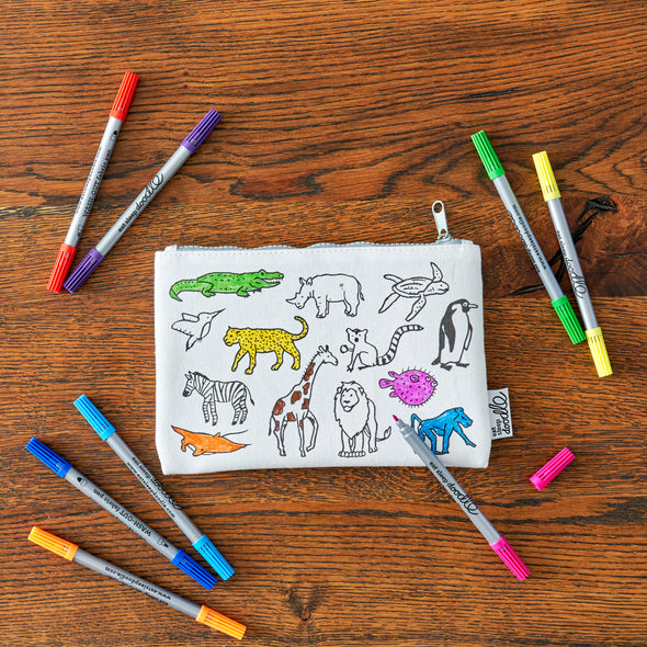 world map pencil case – color in & learn