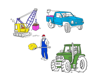 color-in cars, trucks and tractor gifts