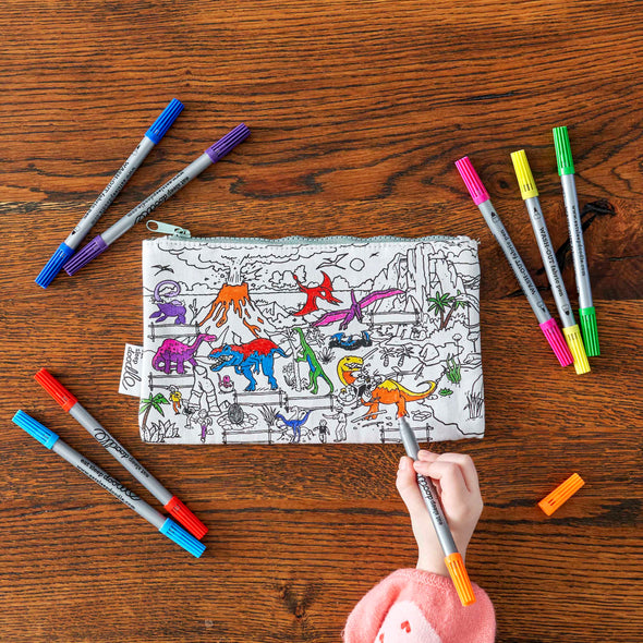 dinosaur pencil case - color in & learn