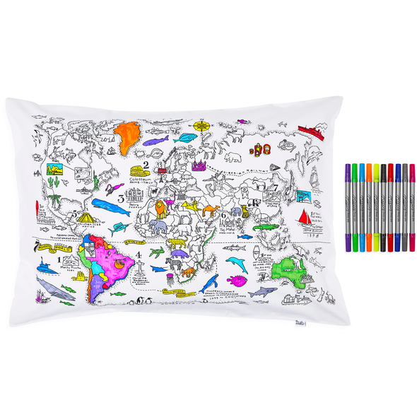 color your own world map pillowcase