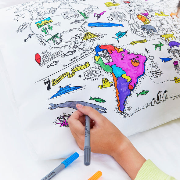 color your own world map pillowcase