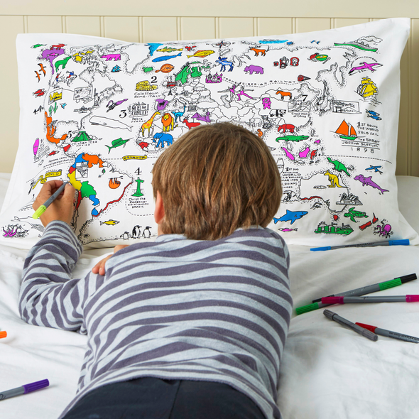 color your own world map pillowcase