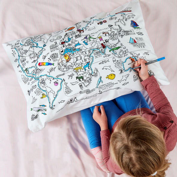 color your own world map pillowcase