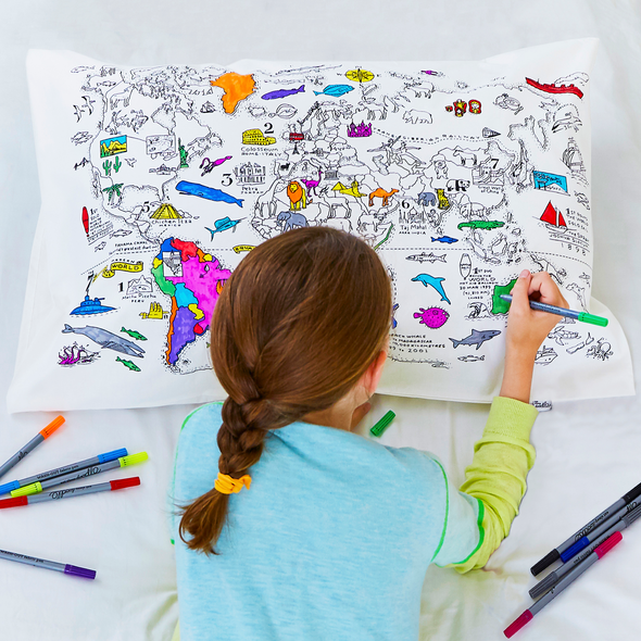 color your own world map pillowcase