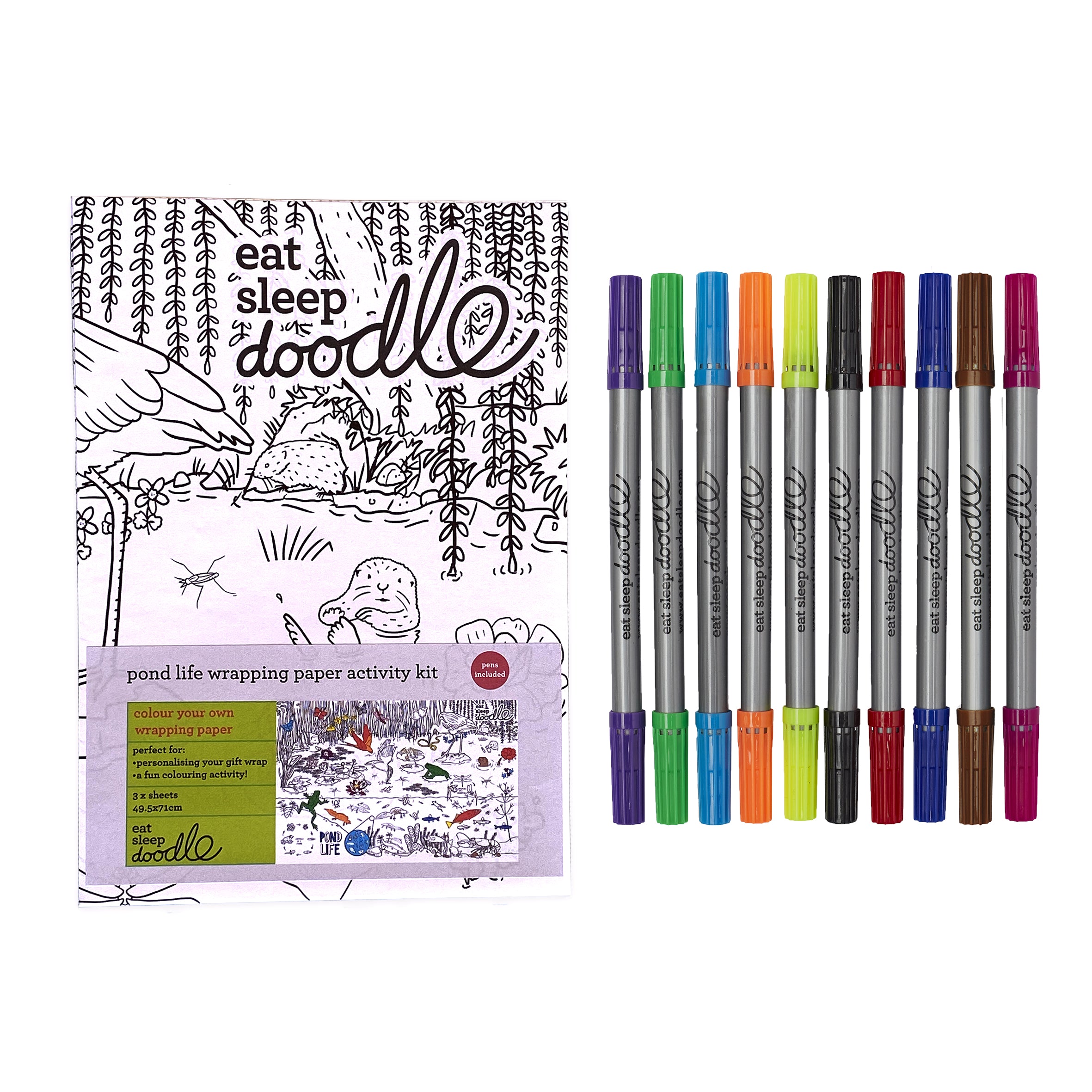 color in pond life wrapping paper activity kit – eatsleepdoodle (USA)