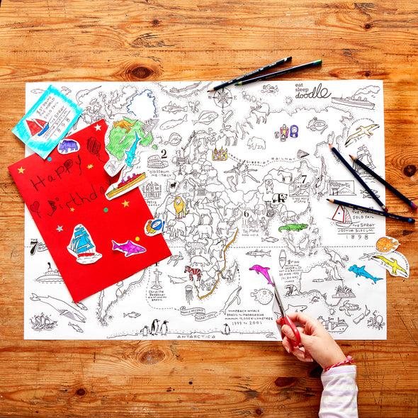 color in world map wrapping paper activity kit