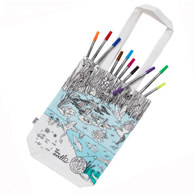 color-in tote bag pond life design