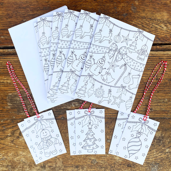 color-in festive cards & gift tags
