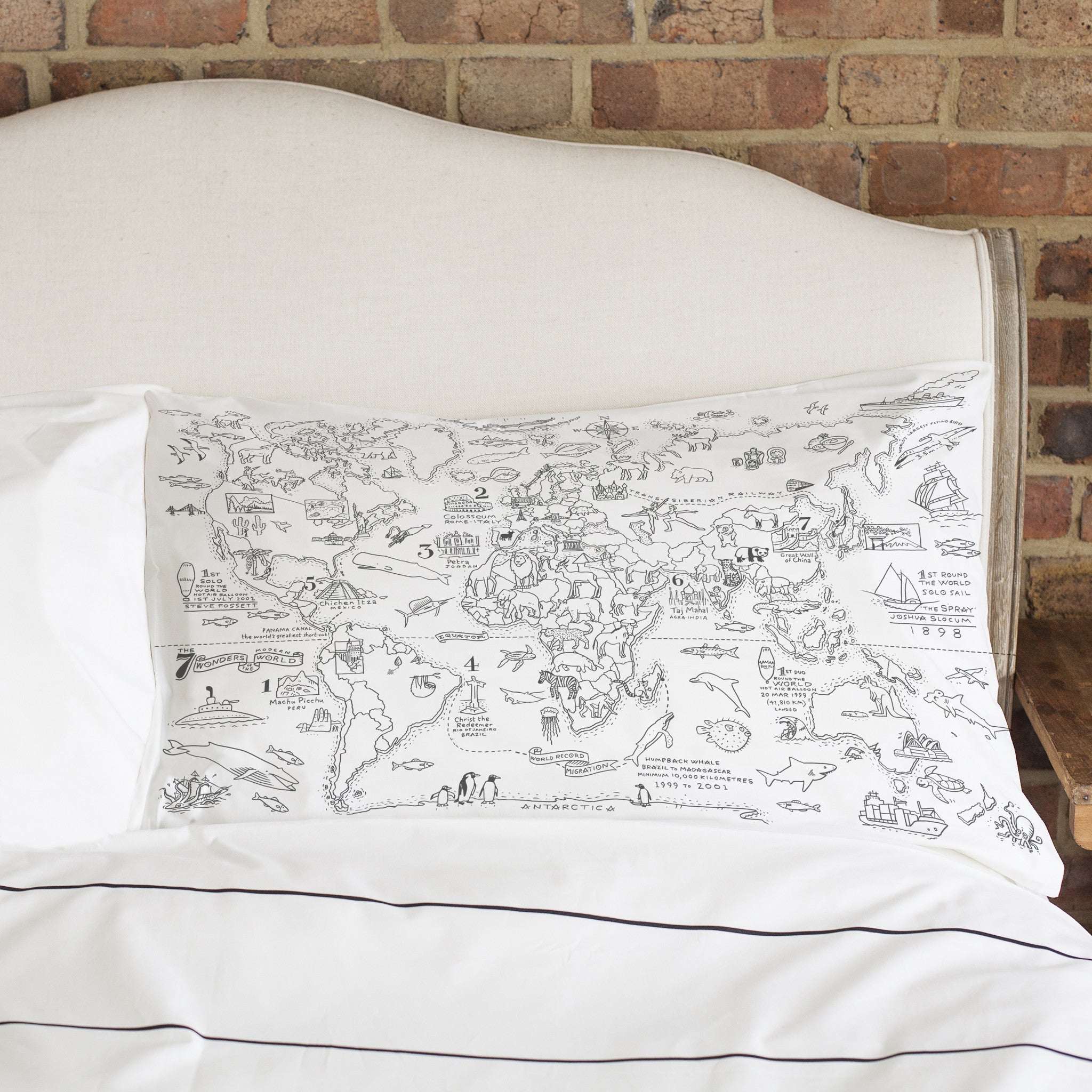 World Map color in cotton pillowcase eatsleepdoodle USA